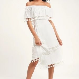 Lulu's Pensacola White Tassel Midi-Dress NWT